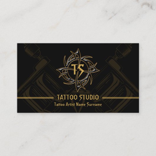 Vintage Minimaal Modern Tattoo Studio Visitekaartje (Voorkant)