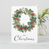 Vintage Minimalist Merry Christmas Wreath Feestdagenkaart (Staand voorkant)