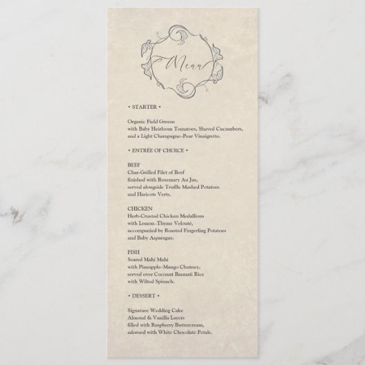 Vintage Minimalist Wedding Dinner Menu (Voorkant)