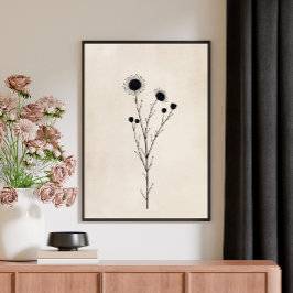 Vintage Minimalistische Abstracte Bloemenkunst Poster