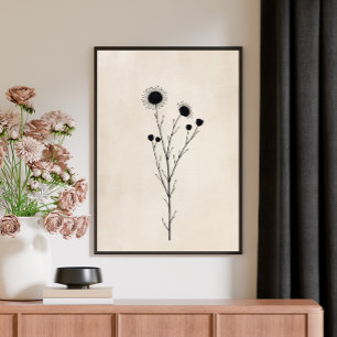 Vintage Minimalistische Abstracte Bloemenkunst Poster