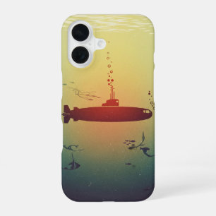 Vintage minimalistische duikboot silhouet iPhone 16 hoesje
