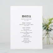 Vintage minimalistische schrijfmachine trouwen menu (Staand voorkant)