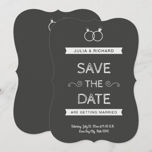 Vintage Minimalistische Zwarte Save The Date (Voorkant / Achterkant)