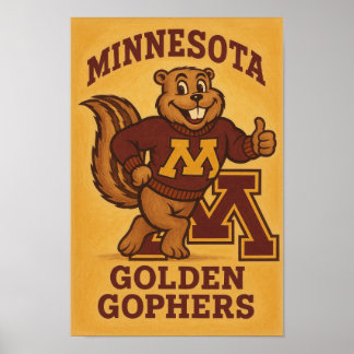 Vintage Minnesota Golden Gophers Mascotte Poster –