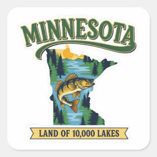 Vintage Minnesota Land van 10000 Meren Kaart Vierkante Sticker