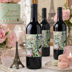 Vintage Mint Franse Roze Roos Paris Feest Wijn Etiket