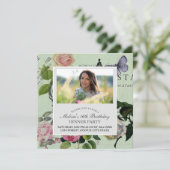 Vintage Mint French Pink Rose Paris Party Kaart (Staand voorkant)