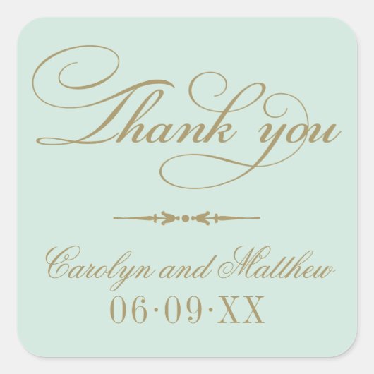 Vintage Mint Goud Bedankt Monogram Vierkante Sticker (Voorkant)