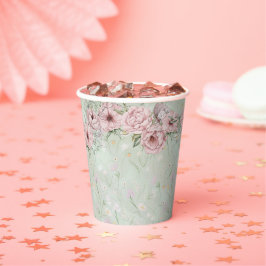 Vintage Mint Peony Bridal Shower Tea Party Papieren Bekers