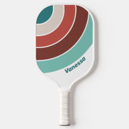 Vintage Mint Regenboog Cirkel Streep met Naam Pickleball Paddle