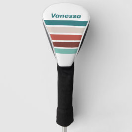 Vintage Mint Regenboog Dwars Strepen met Naam Golfheadcover