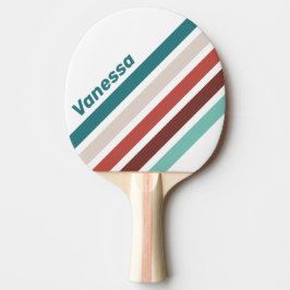 Vintage Mint Regenboog Schuin Strepen met Naam Tafeltennisbatje