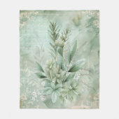 Vintage Mintgroene Botanische Bloemen (1) Fleece Deken (Voorkant)
