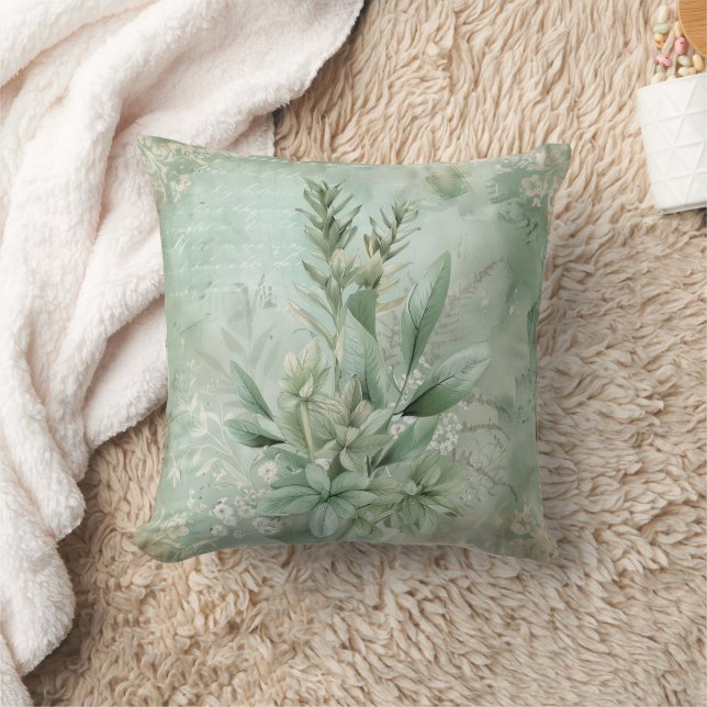 Vintage Mintgroene Botanische Bloemen (1) Kussen (Deken)