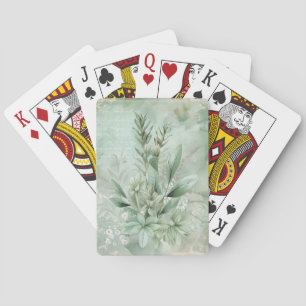 Vintage Mintgroene Botanische Bloemen (1) Pokerkaarten