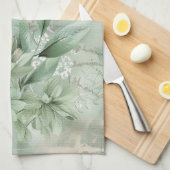 Vintage Mintgroene Botanische Bloemen (1) Theedoek (Quarter Fold)