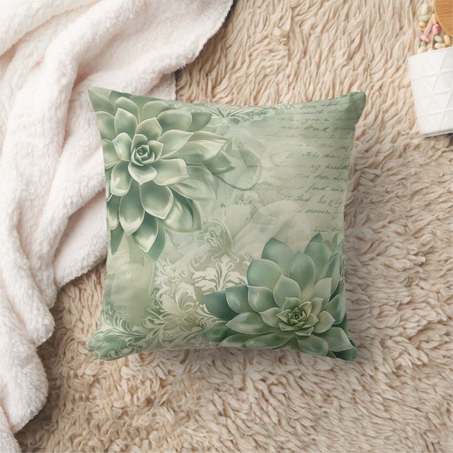 Vintage Mintgroene Botanische Bloemen (2) Kussen (Deken)
