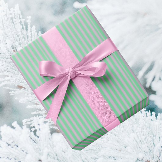 Vintage Mintgroene Roze Streep Kerstmis Cadeaupapier