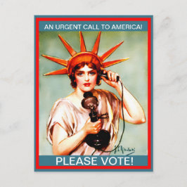 Vintage Miss Liberty op de telefoon, alstublieft! Briefkaart