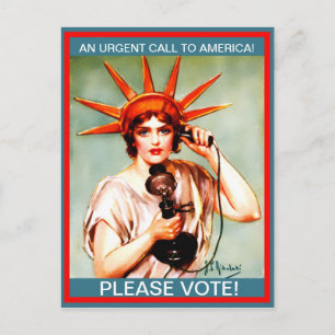 Vintage Miss Liberty op de telefoon, alstublieft! Briefkaart