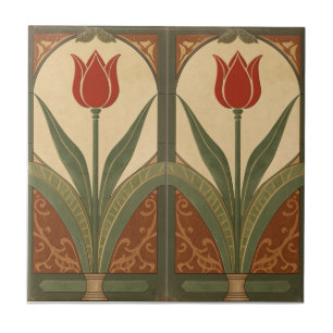 Vintage Mission Style Rode Tulp Fries Tegeltje