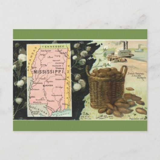 Vintage Mississippi Map Postcard Briefkaart (Voorkant)