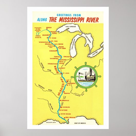 Vintage Mississippi River 20x30 Poster Print (Voorkant)