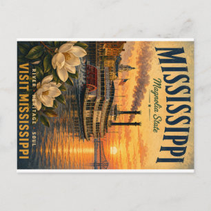 Vintage Mississippi rivier reisposter met Magno Feestdagenkaart