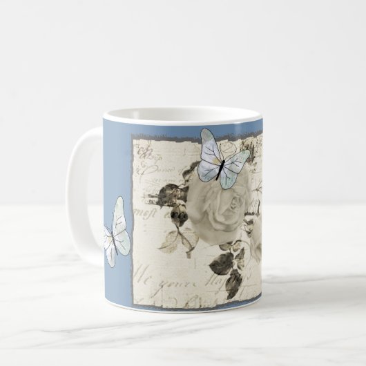 Vintage mit Schmetterlingen Koffiemok (Voorkant links)