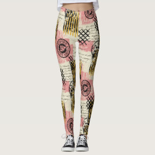 Vintage Mixed-Media Collage - Versleten Papier Leggings