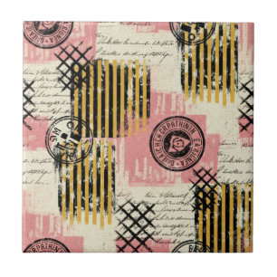 Vintage Mixed-Media Collage - Versleten Papier Tegeltje