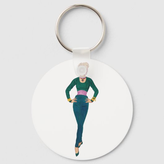 Vintage Mode Afbeelding Sleutelhanger (Voorkant)