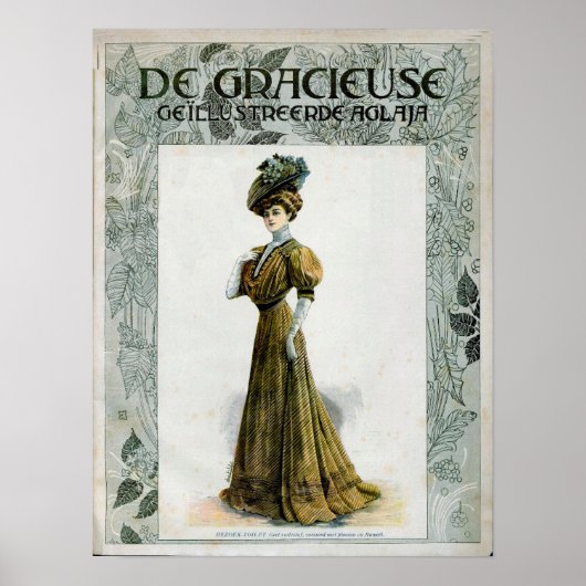 Vintage mode-illustratie dame met druivenhoed   poster (Voorkant)