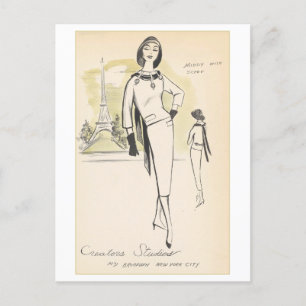 Vintage modeontwerp voor jurk, Creators Studios Briefkaart