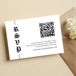 Vintage Modern Black and White QR Code Wedding RSVP Kaartje