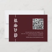 Vintage Modern Burgundy QR Code Wedding RSVP Kaartje (Voorkant)