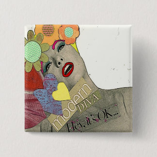 Vintage Modern Diva Vierkante Button 5,1 Cm