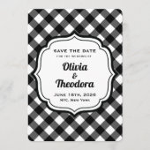 Vintage Modern Gingham Save the Date Cards Kaart (Voorkant)