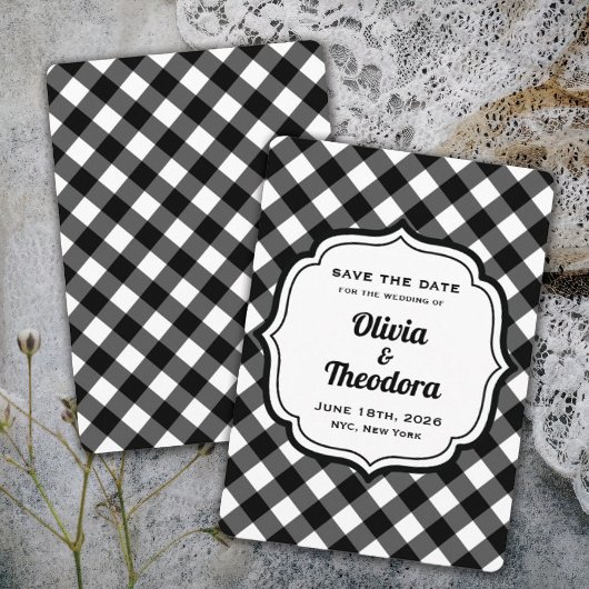 Vintage Modern Gingham Save the Date Cards Kaart