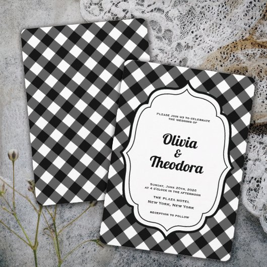 Vintage Modern Gingham wedding invitation Kaart