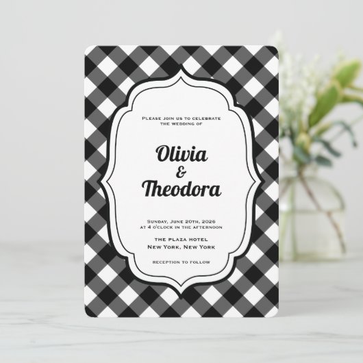 Vintage Modern Gingham wedding invitation Kaart (Staand voorkant)