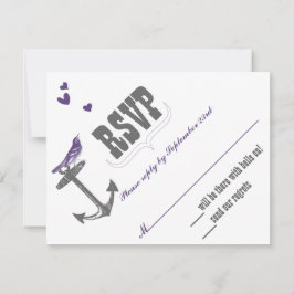 Vintage Modern Schattig Paars Vogeltje Grijs Anker RSVP Kaartje