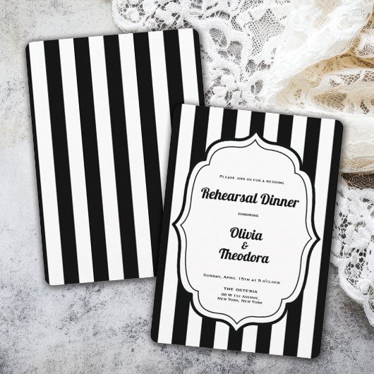 Vintage Modern Stripe Rehearsal Dinner Invitation Kaart