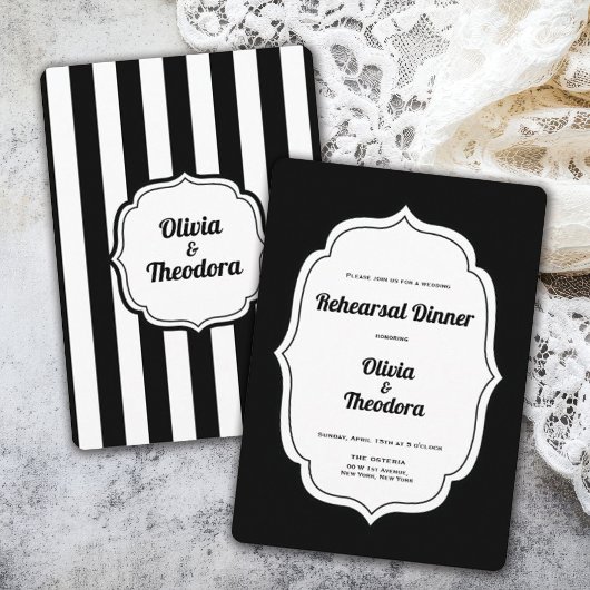 Vintage Modern Stripe Rehearsal Dinner Invitation Kaart