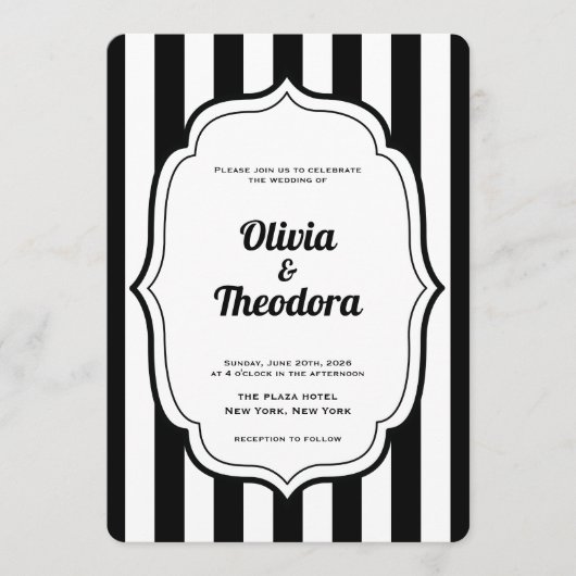 Vintage Modern Stripe Wedding Invitation Kaart (Voorkant)