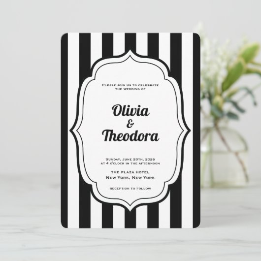 Vintage Modern Stripe Wedding Invitation Kaart (Staand voorkant)