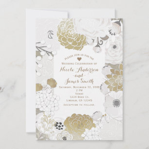 Vintage Moderne Bloem Botanische Witte Gouden Trou Kaart