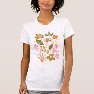 Vintage moderne bloemillustratie in roze t-shirt