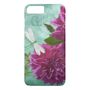 Vintage Moderne dragonfly w Paars Dahlia Flowers iPhone 8/7 Plus Hoesje